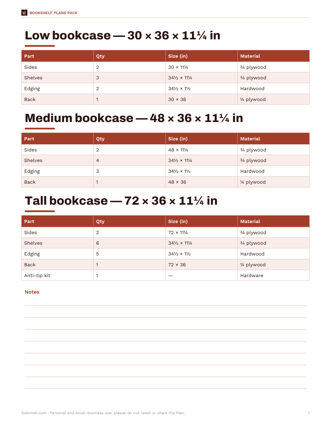 Preview of the first page of Three bookcase plans (PDF)
